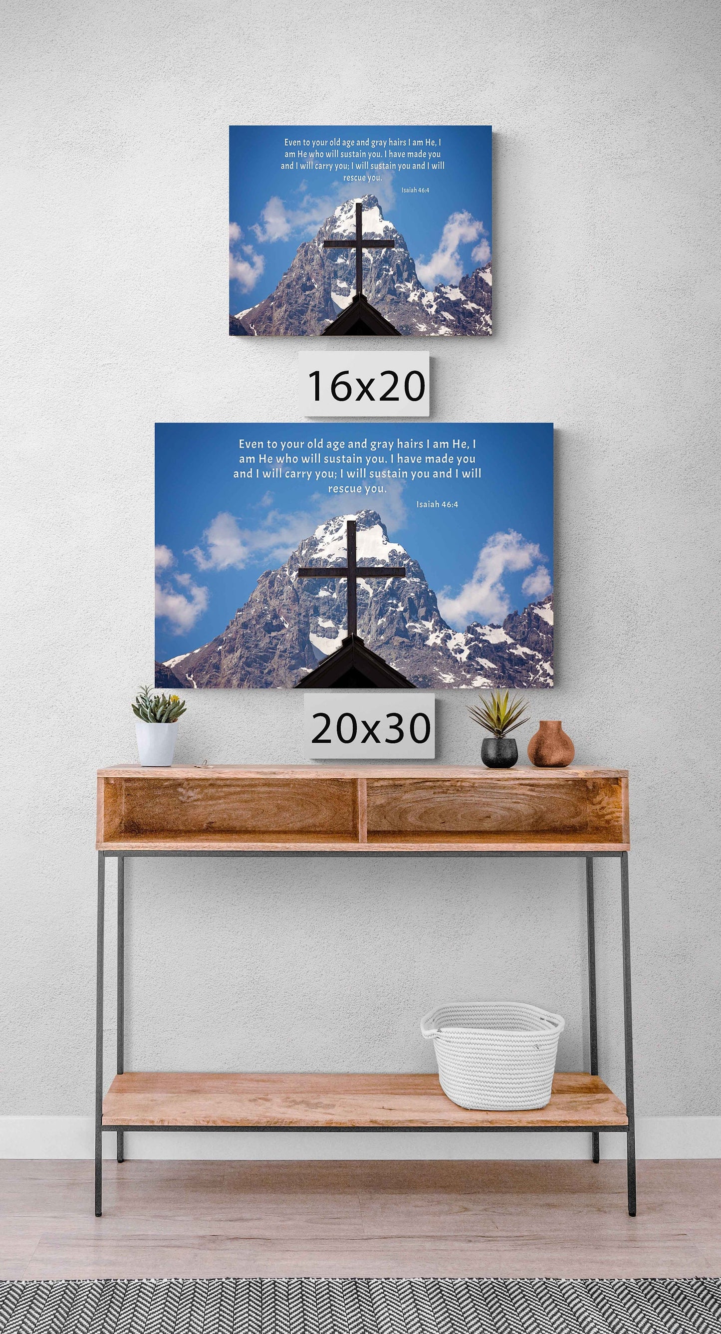 Isaiah 46:4 Christian Inspirational Wall Art, Cross on Mountain Scripture, Grand Teton Mountain National Park, Wyoming Landscape Photography