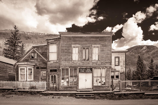 Sepia Western Photo, Black White Old West Ghost Town Photography, Historic St Elmo Colorado, Rustic Style, Cowboy Wall Art, Canvas Print