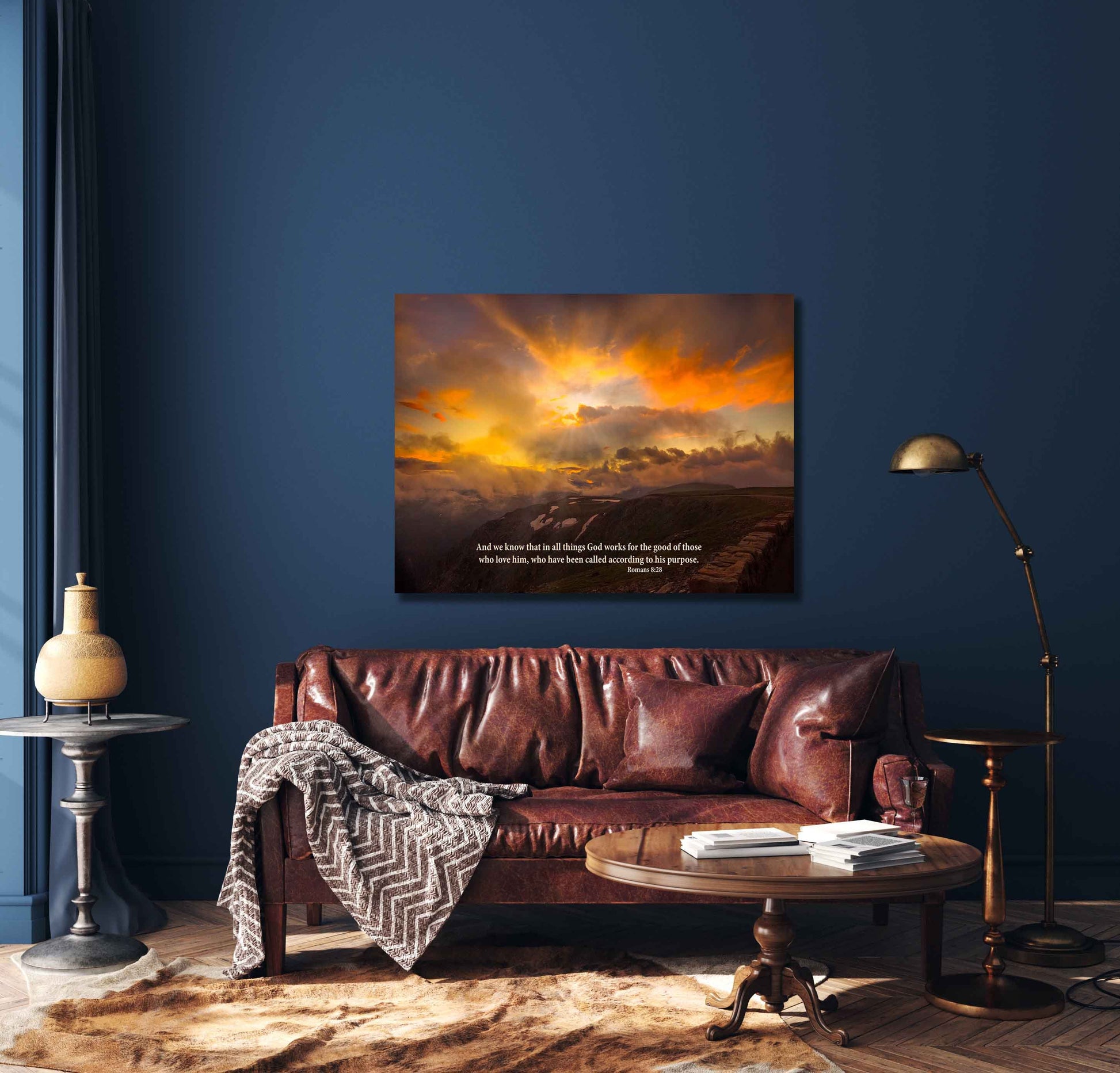 Romans 8:28 Christian Inspirational Wall Art, Rocky Mountain National Park Mountain Sunset, Colorado Landscape Photography, Large Canvas