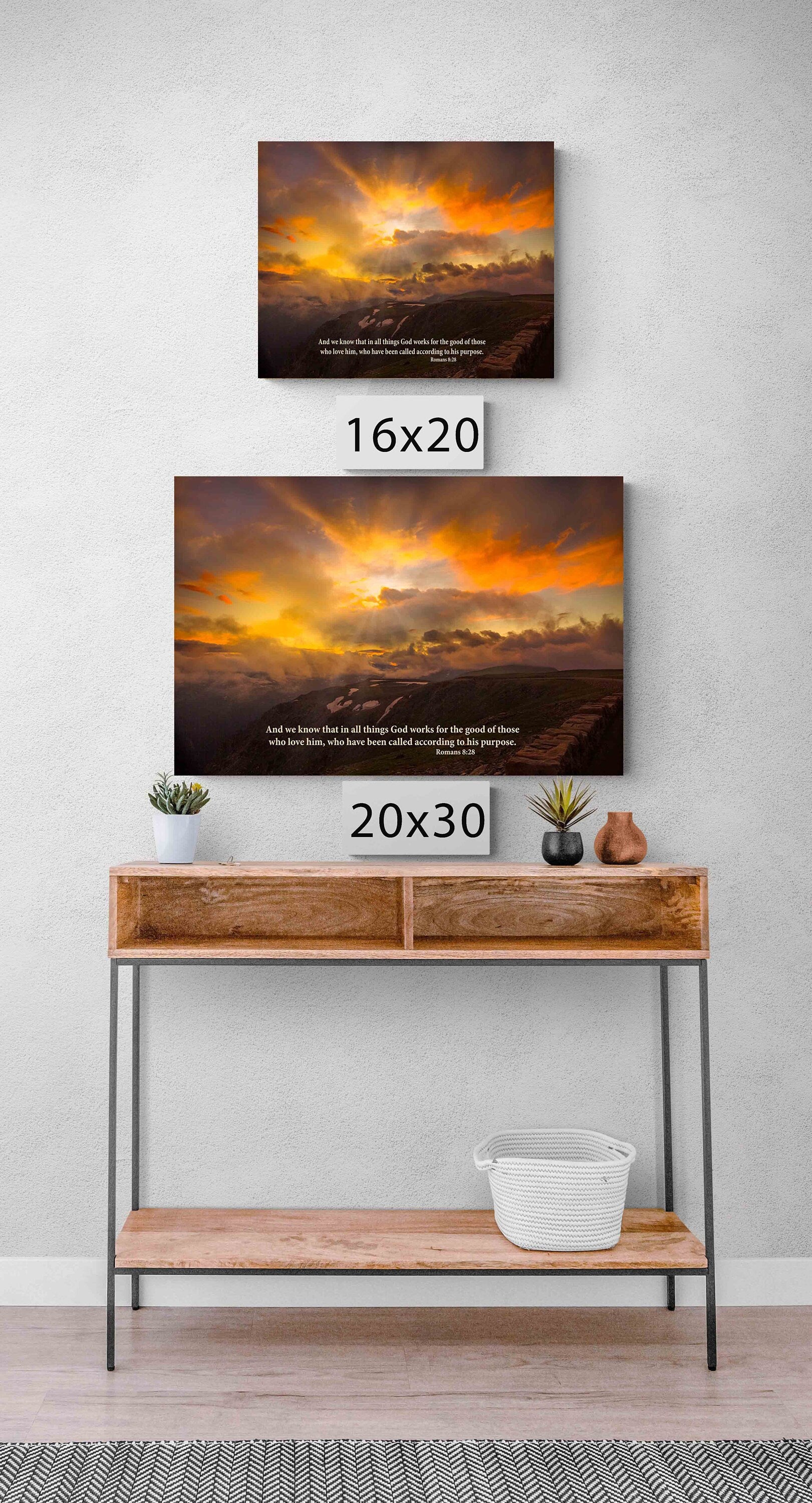 Romans 8:28 Christian Inspirational Wall Art, Rocky Mountain National Park Mountain Sunset, Colorado Landscape Photography, Large Canvas