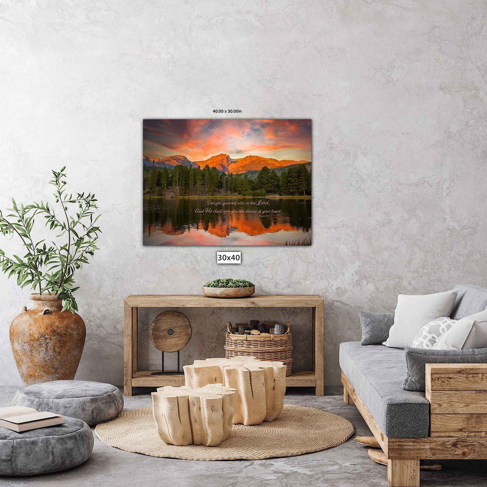 Psalm 37:4 Christian Inspirational Wall Art, Rocky Mountain National Park Mountain Sunrise, Colorado Landscape Photography, Large Canvas