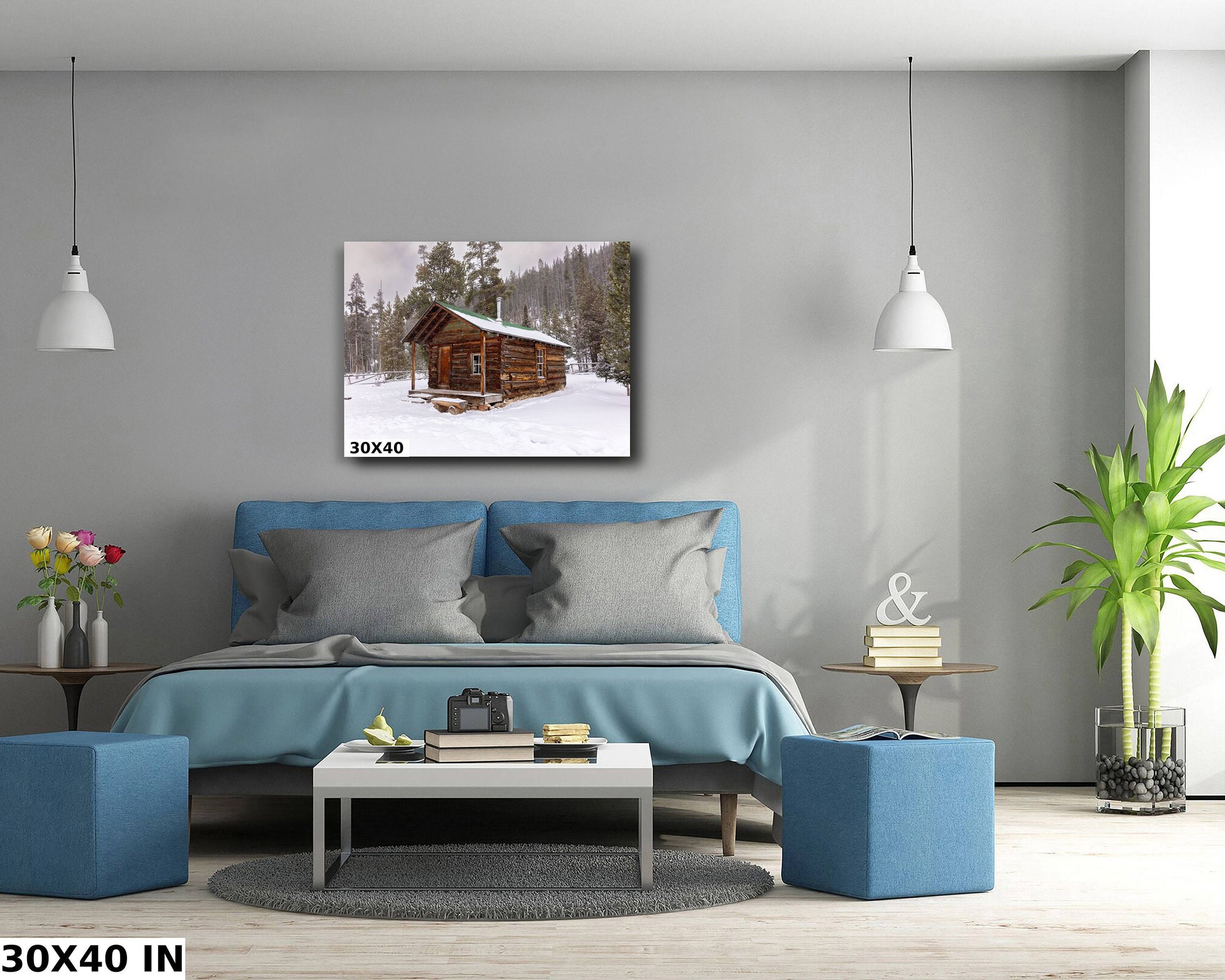 Cabin in Snow Rocky Mountain National Park, Colorado Winter Landscape Photo, Grand Lake, Christmas Forest Scenery, Large Wall Art Home Decor