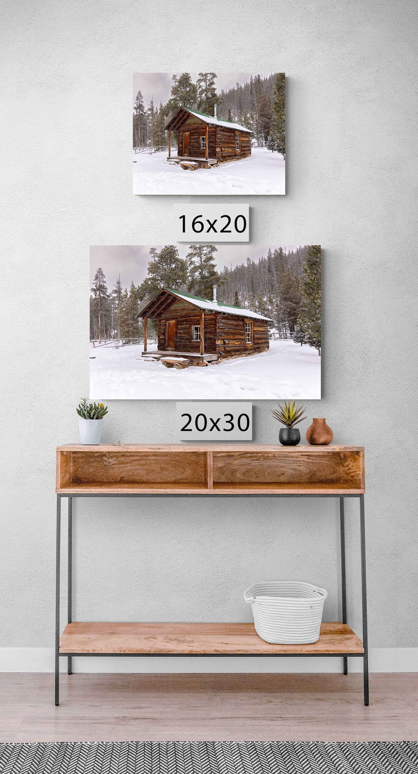 Cabin in Snow Rocky Mountain National Park, Colorado Winter Landscape Photo, Grand Lake, Christmas Forest Scenery, Large Wall Art Home Decor