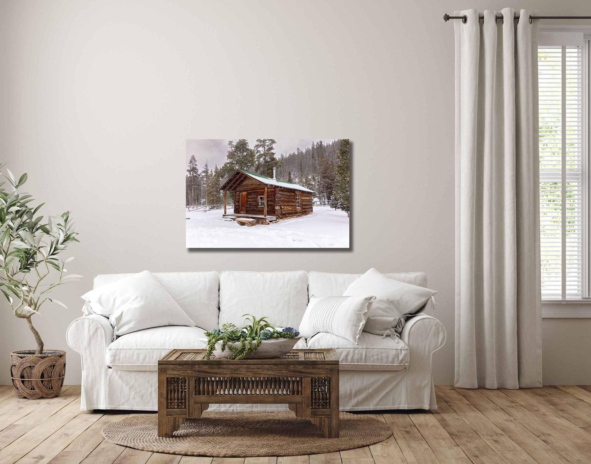 Cabin in Snow Rocky Mountain National Park, Colorado Winter Landscape Photo, Grand Lake, Christmas Forest Scenery, Large Wall Art Home Decor