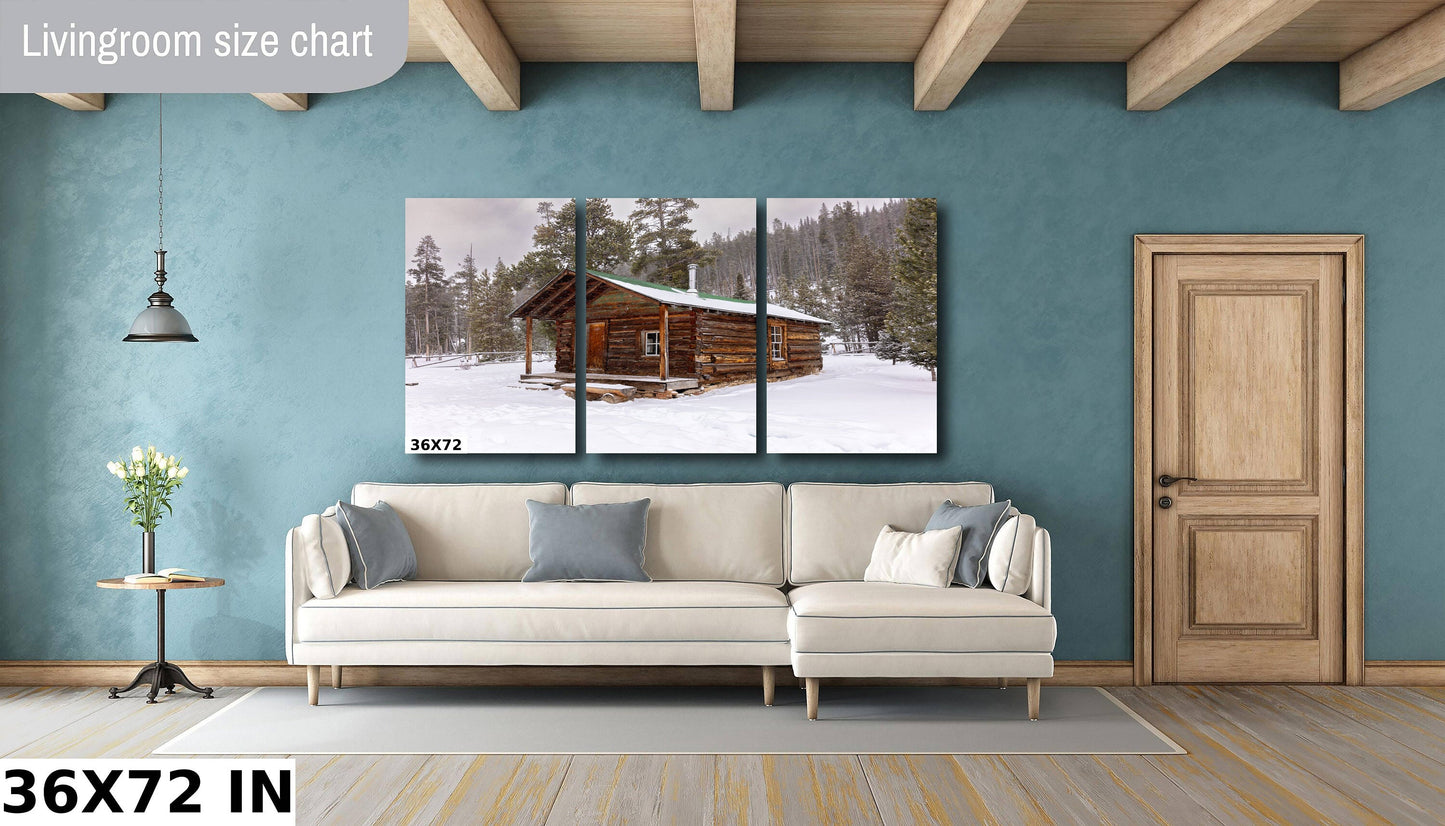 Cabin in Snow Rocky Mountain National Park, Colorado Winter Landscape Photo, Grand Lake, Christmas Forest Scenery, Large Wall Art Home Decor