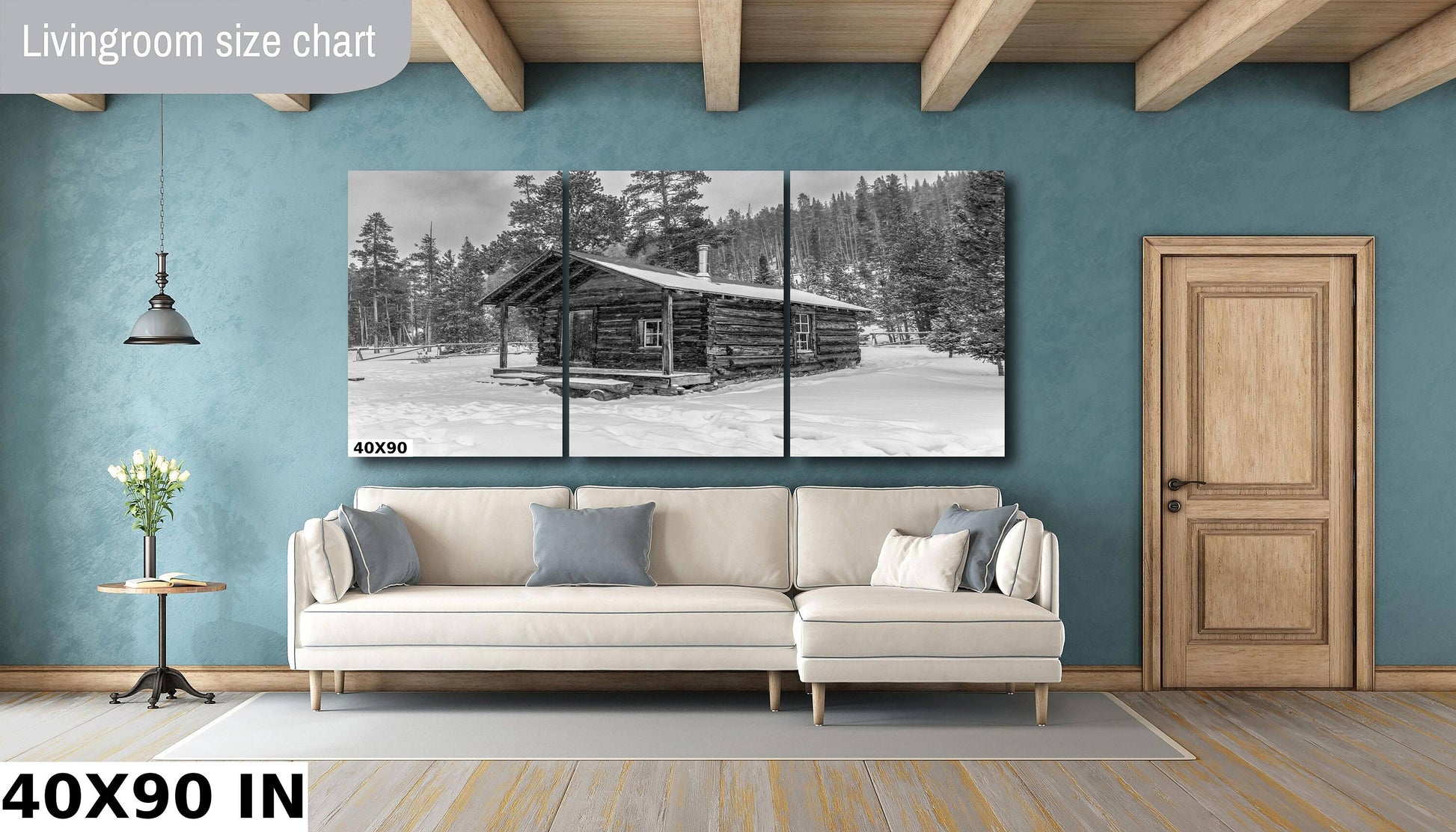 Cabin in Snow Rocky Mountain National Park Black White Print, Colorado Winter Landscape Photo, Grand Lake Scenery, Large Canvas Wall Art