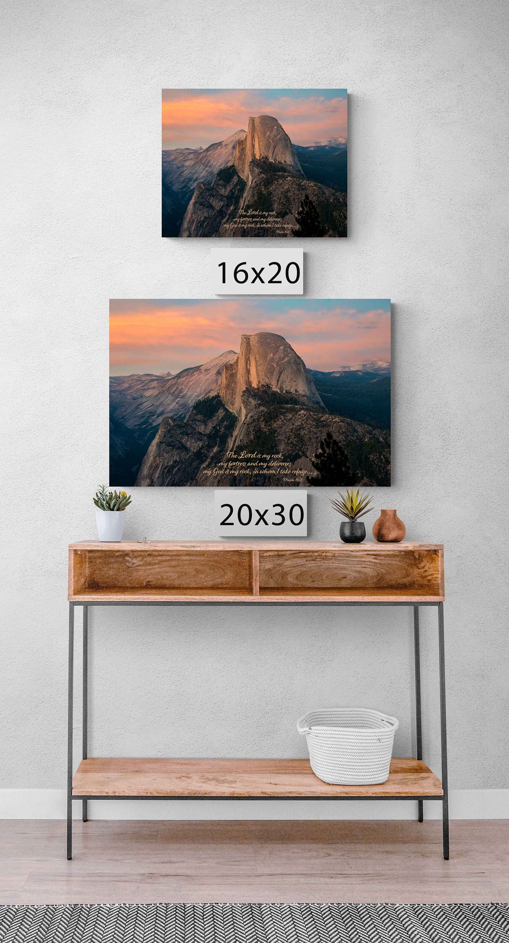 Psalm 18-2 Christian Inspirational Wall Art, Yosemite National Park Mountain Sunset, California Landscape Photography, Large Canvas Print