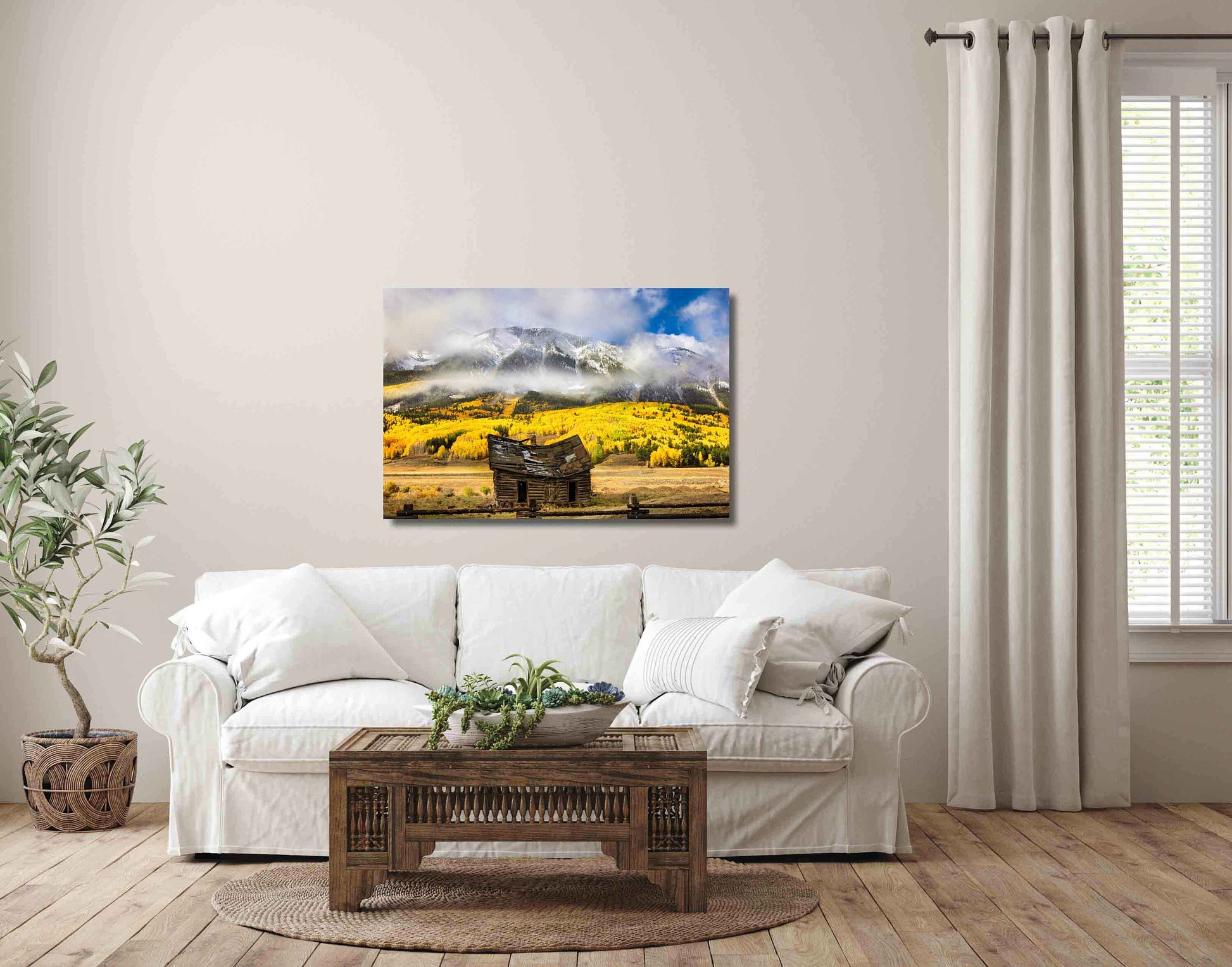 Old Barn and Snowy Mountain Peak, Colorado Autumn Aspens Art, Crested Butte Photo Landscape Print, Nature Large Canvas Beautiful Scenery