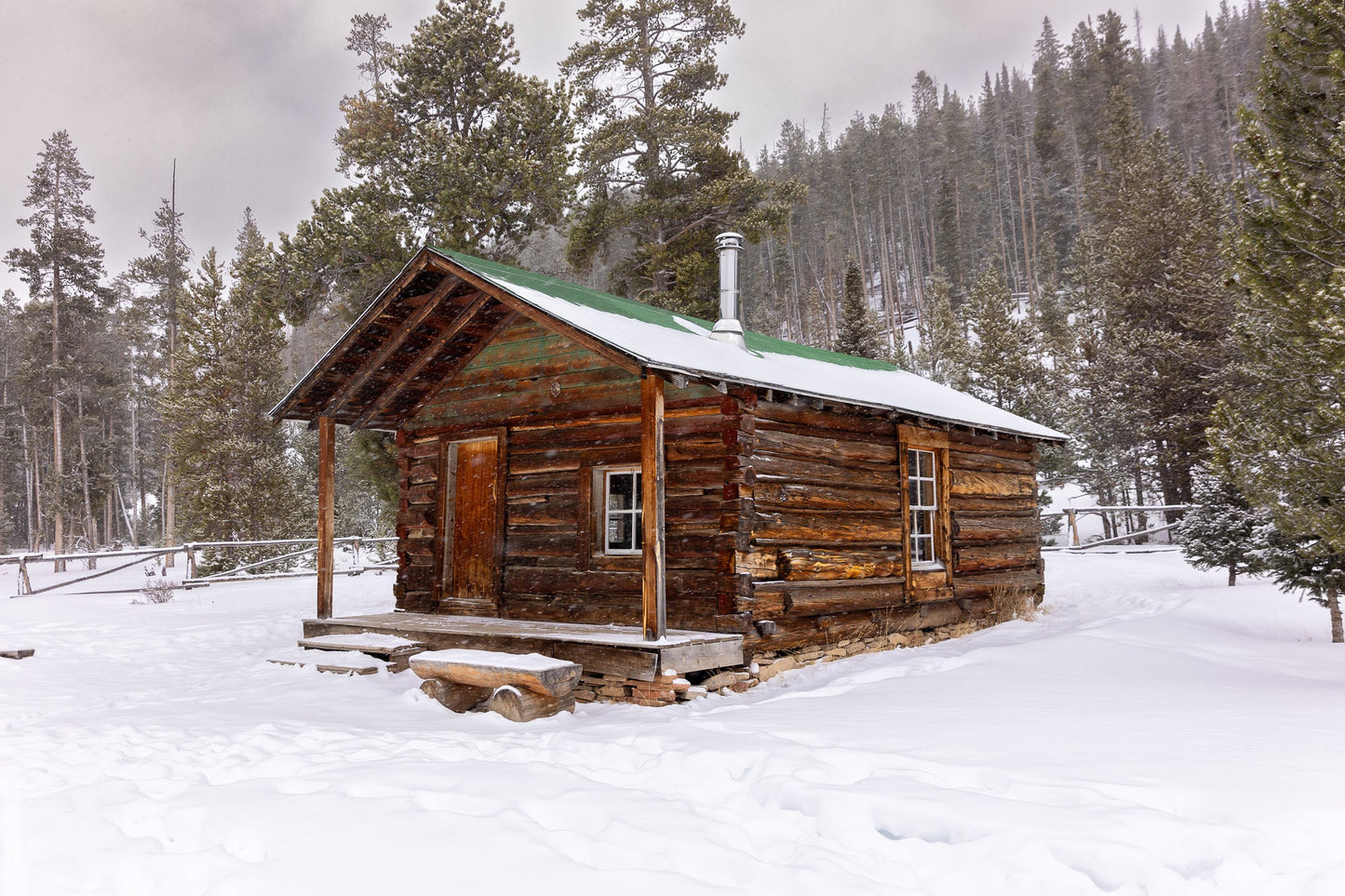 Cabin in Snow Rocky Mountain National Park, Colorado Winter Landscape Photo, Grand Lake, Christmas Forest Scenery, Large Wall Art Home Decor