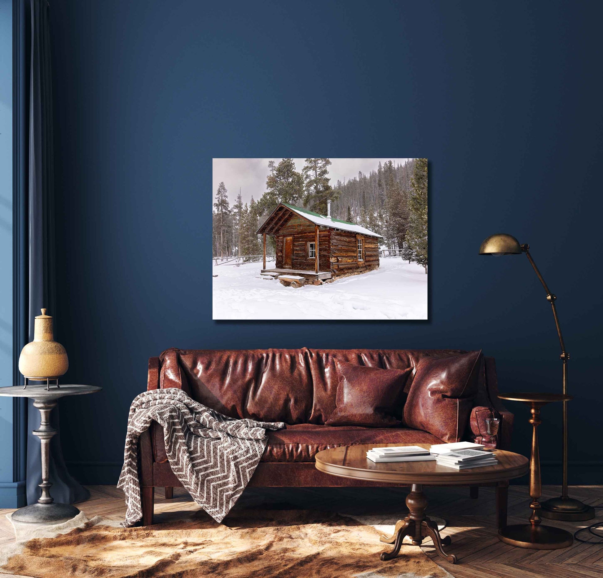 Cabin in Snow Rocky Mountain National Park, Colorado Winter Landscape Photo, Grand Lake, Christmas Forest Scenery, Large Wall Art Home Decor