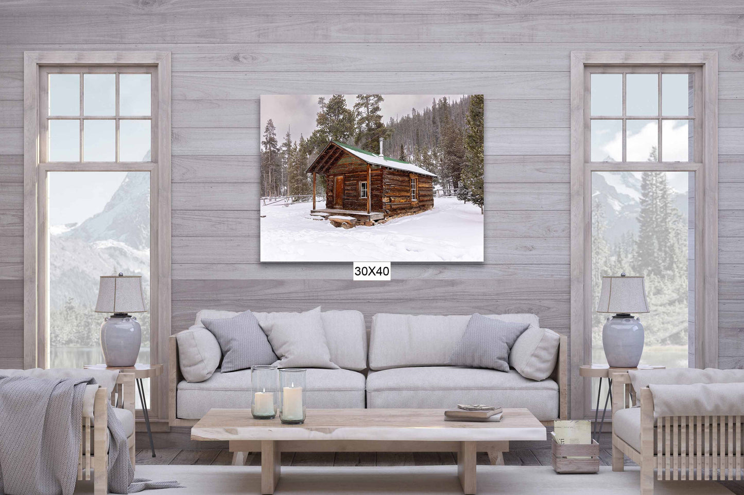 Cabin in Snow Rocky Mountain National Park, Colorado Winter Landscape Photo, Grand Lake, Christmas Forest Scenery, Large Wall Art Home Decor