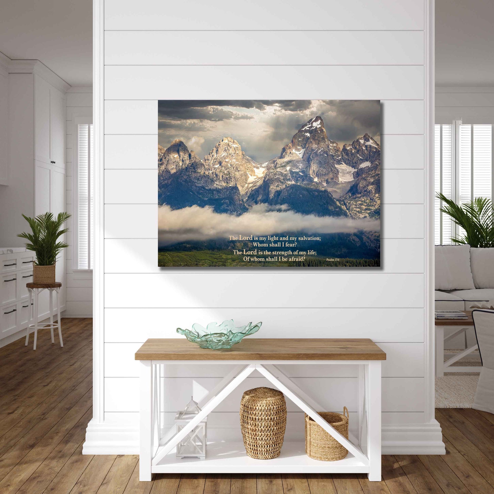 Psalm 27:1 Scripture Print, Christian Inspirational Wall Art, Grand Teton Mountaintop Peaks, The Lord is My Light, Wyoming Landscape