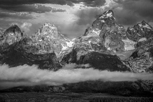 Black and White Grand Teton Canvas Print, National Park Landscape Photography, Mountain Peaks, Wyoming Large Wall Decor, Original Fine Art