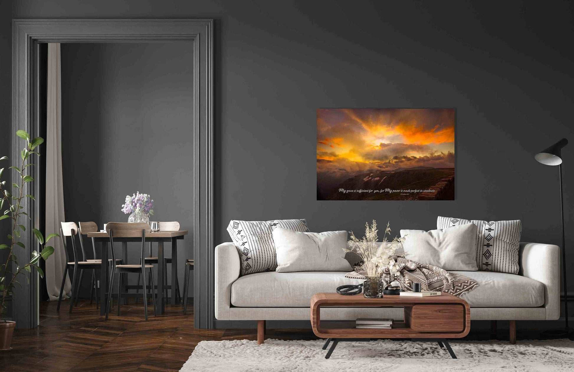 2 Corinthians 12:9 Christian Inspirational Wall Art, Rocky Mountain National Park Mountain Sunset, Colorado Landscape Photography Canvas