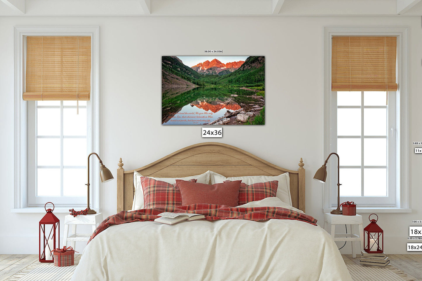 John 3:16 Scripture Canvas, Rocky Mountain Scene Bible Verse, Colorado Maroon Bells Christian Inspirational Wall Art, God so Loved the World