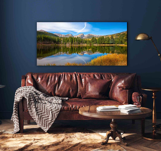 Panoramic Rocky Mountain National Park Photo, Mountain Lake Reflection , Colorado Landscape Print, Large Canvas Wall Art, Beautiful Scenery