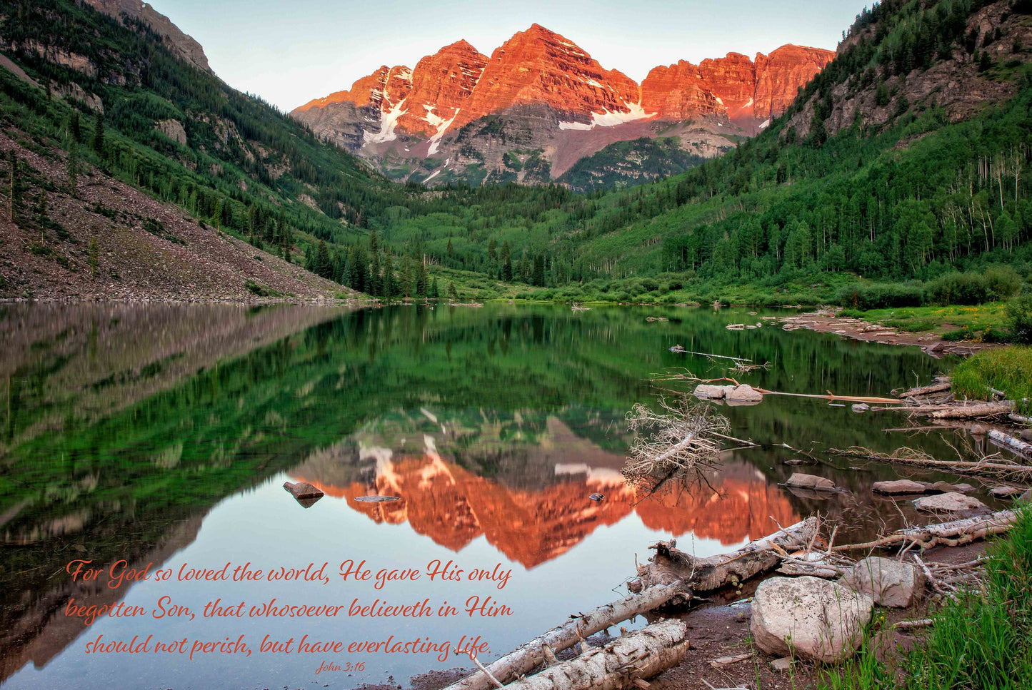 John 3:16 Scripture Canvas, Rocky Mountain Scene Bible Verse, Colorado Maroon Bells Christian Inspirational Wall Art, God so Loved the World