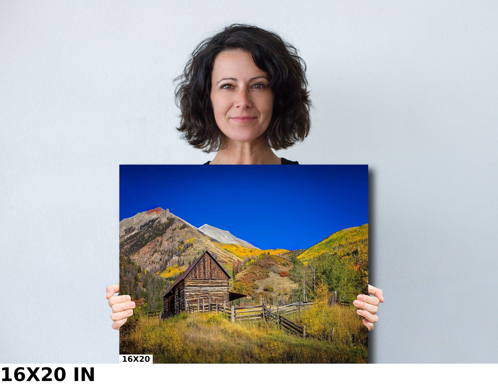 Old Barn Autumn Mountain Landscape Photo, Colorado Golden Aspens, Fall Nature Canvas Print, Rocky Mountain Photography, Large Wall Art