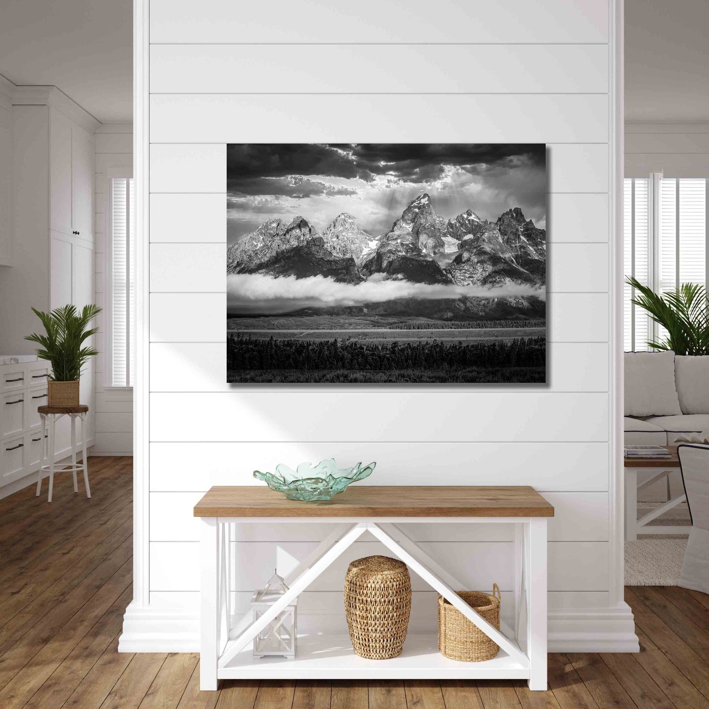 Teton Mountain Range Black and White Landscape Photo, National Park Canvas Print, Wyoming Photography, Large Wall Decor, Original Fine Art