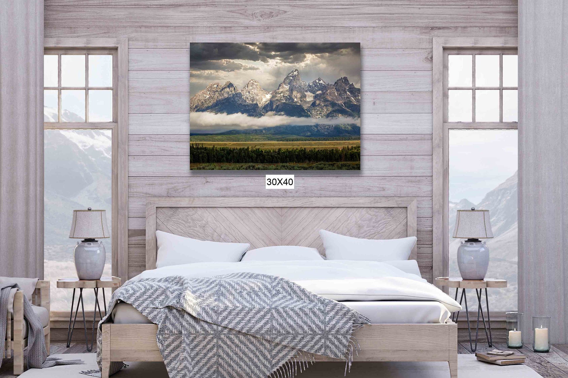 Teton Mountain Range Landscape Photo, National Park Canvas Print, Wyoming Photography, Large Wall Decor, Dramatic Original Fine Art