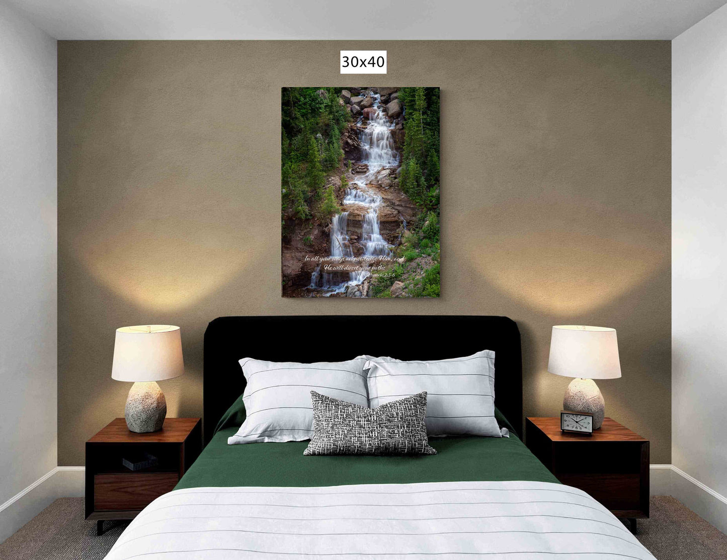 Proverbs 3-6 Scripture Wall Art, Rocky Mountain Waterfall, Christian Inspirational Canvas, Colorado Peaceful Landscape Photography Print