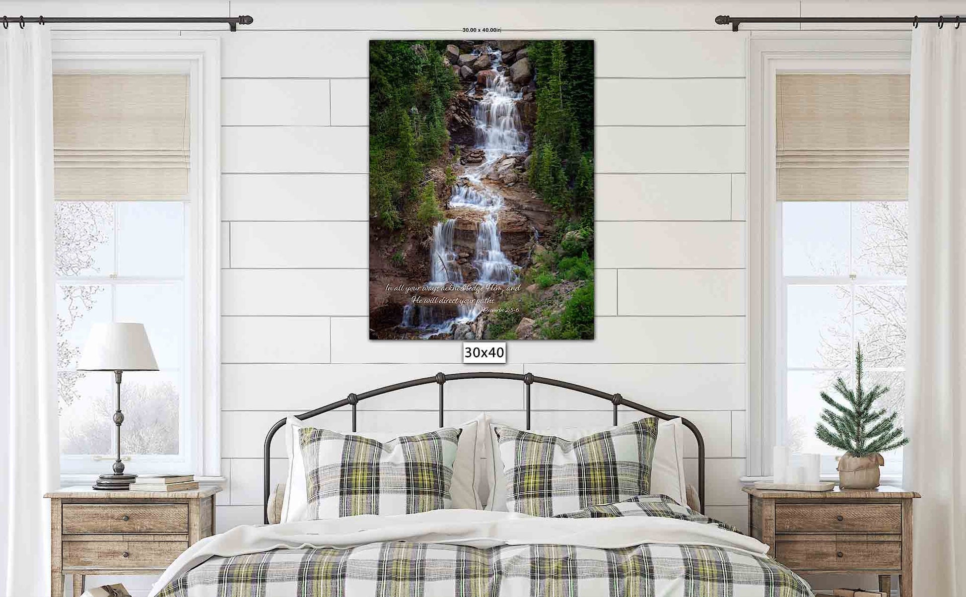 Proverbs 3-6 Scripture Wall Art, Rocky Mountain Waterfall, Christian Inspirational Canvas, Colorado Peaceful Landscape Photography Print