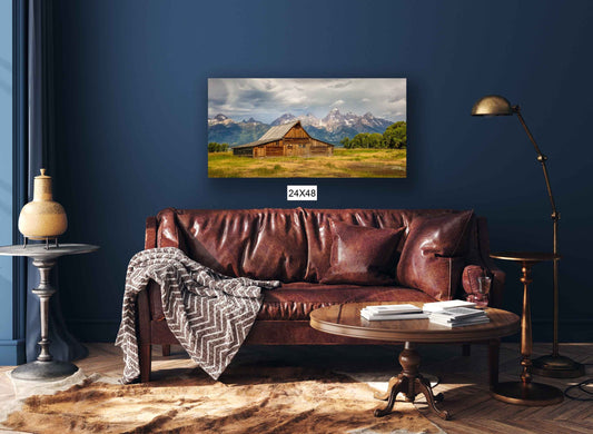 Panoramic Old Barn Grand Teton National Park, Wyoming Mountain Landscape Photo Print, Large Canvas Wall Art, Historic Rustic Decor