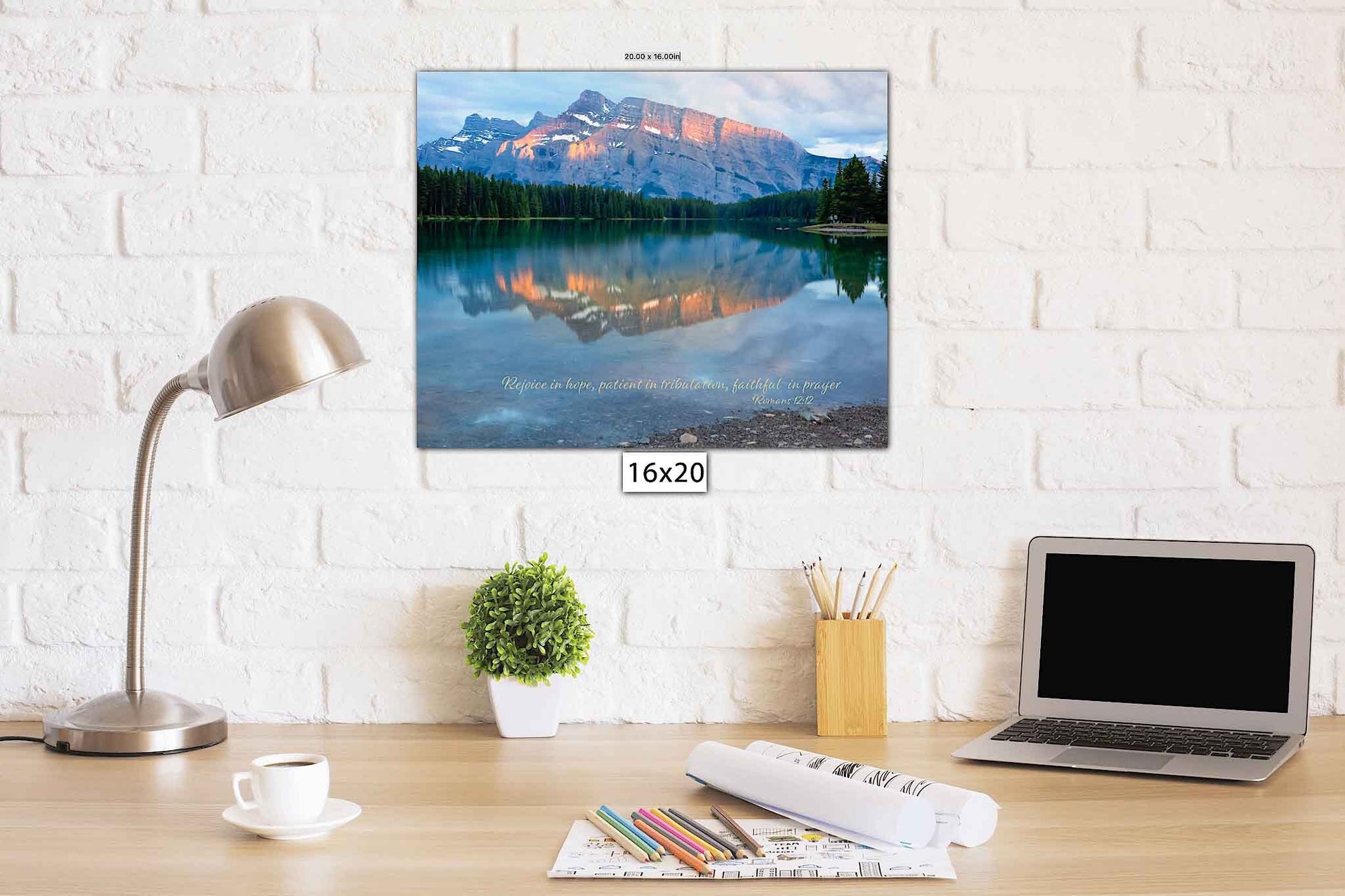 Romans 12:12 Scripture Canvas, Rocky Mountain Scene Bible Verse, Christian Inspirational Wall Art, Canadian Rockies Photo, Rejoice in Hope