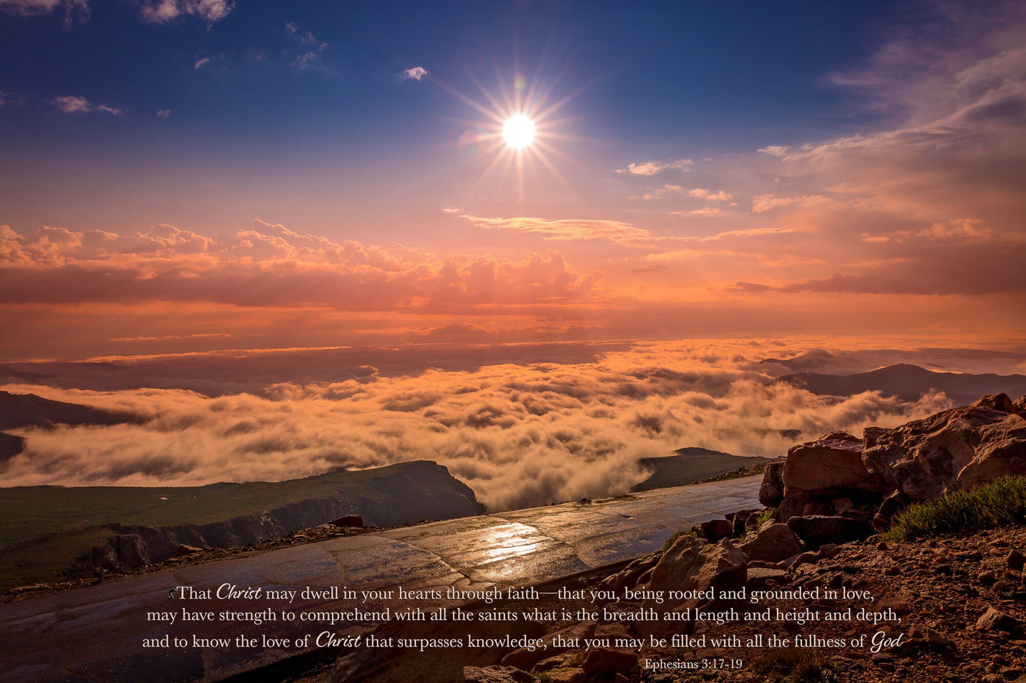 Ephesians 3:17-19 Christian Inspirational Wall Art, Mt. Evans Sunrise, Colorado Mountain Landscape, Scripture Canvas, Peace of God