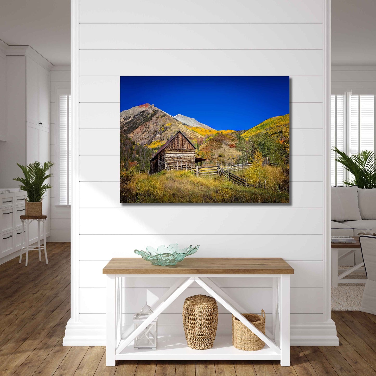 Old Barn Autumn Mountain Landscape Photo, Colorado Golden Aspens, Fall Nature Canvas Print, Rocky Mountain Photography, Large Wall Art