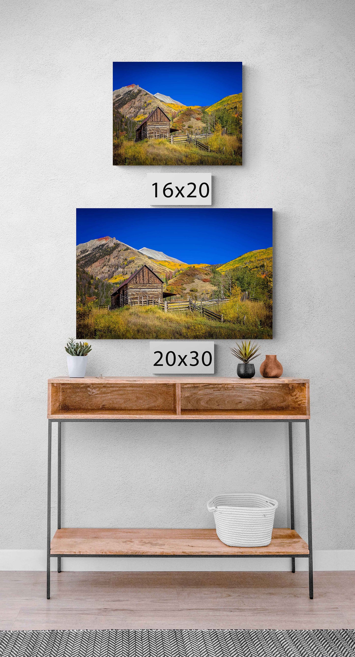 Old Barn Autumn Mountain Landscape Photo, Colorado Golden Aspens, Fall Nature Canvas Print, Rocky Mountain Photography, Large Wall Art