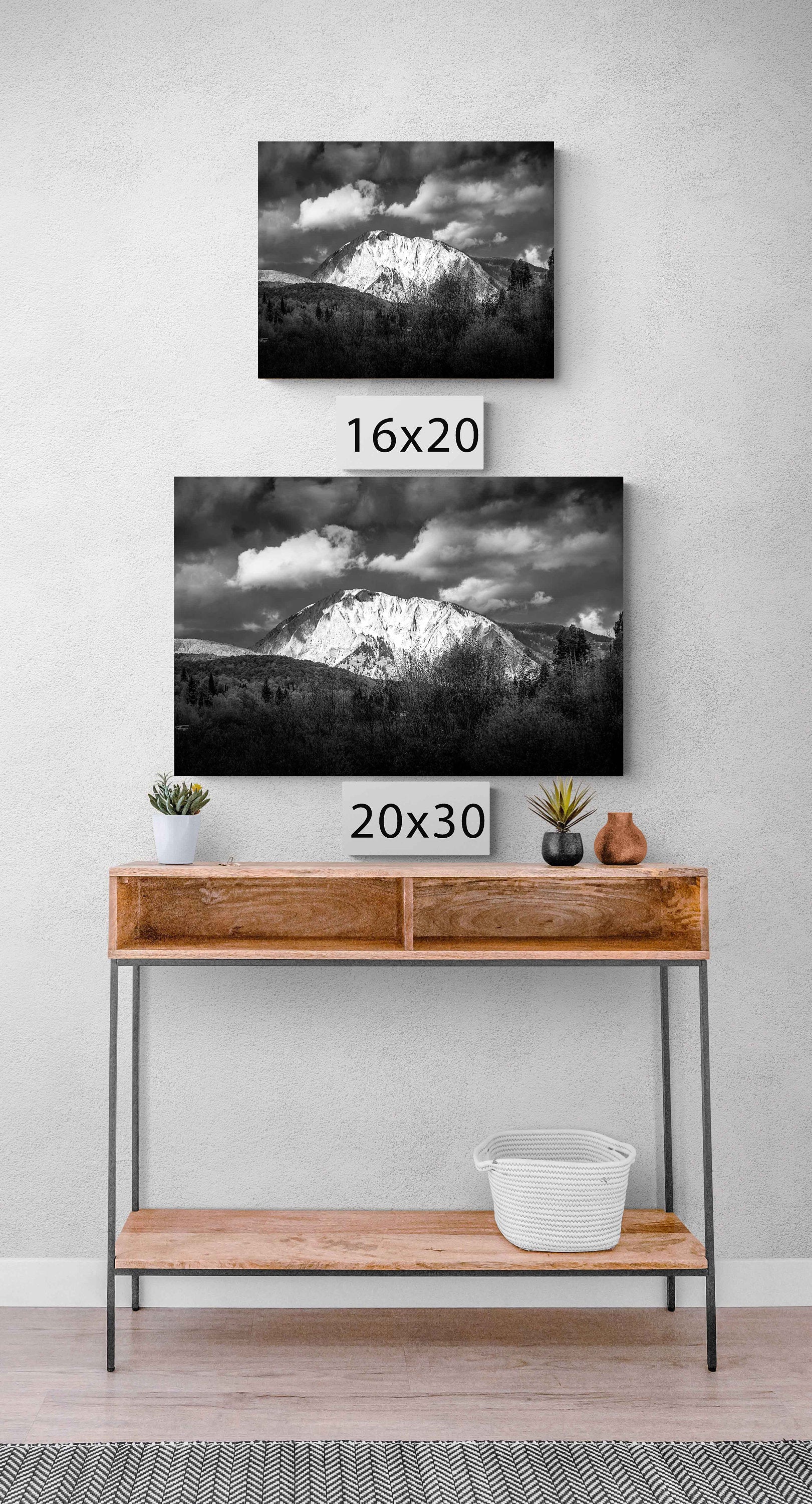 Mountain Peak Black and White Print, Crested Butte Landscape Photo, Colorado Rocky Mountain Photography Canvas, Large Wall Art