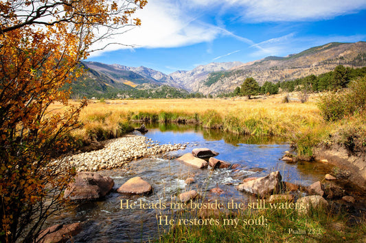 Psalm 23:3 Christian Inspirational Wall Art, He Restores My Soul, Rocky Mountain National Park, Scripture Canvas, Colorado Landscape Photo