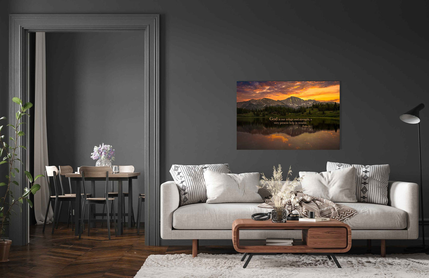 Psalm 46:1 God is Our Refuge, Christian Inspirational Wall Art, Colorado Sunset Landscape, Large Scripture Canvas, Bible Verse Photo