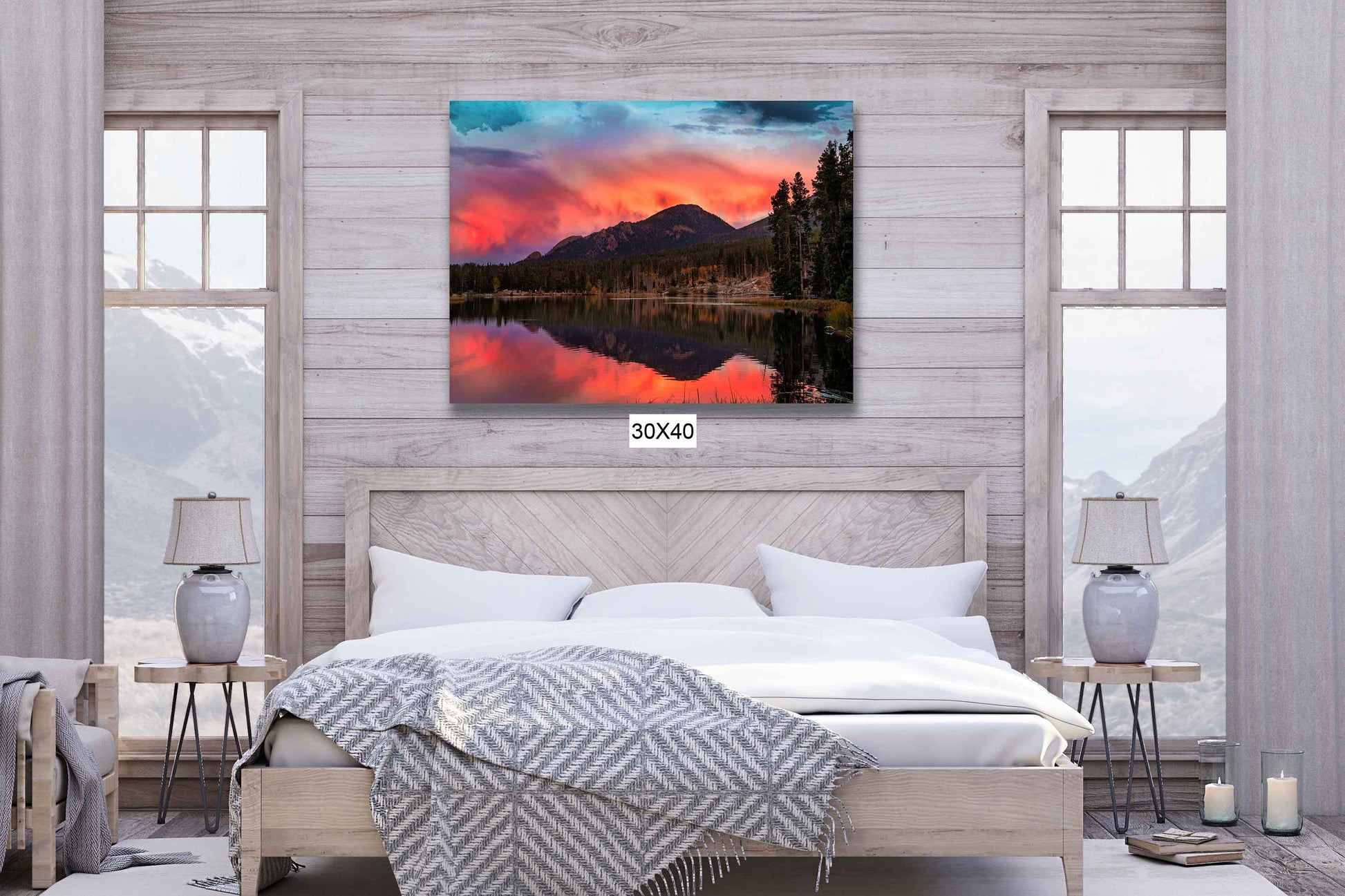 Rocky Mountain National Park Sunset, Sprague Lake in Autumn, Colorado Autumn Landscape Canvas Wall Art, Forest Scene Decor for Home