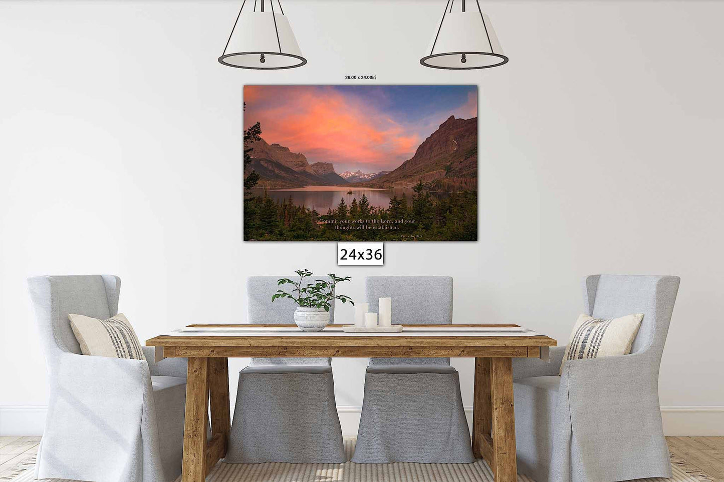 Proverbs 16:3 Christian Inspirational Wall Art, Commit Your Works to the Lord, Scripture Canvas, Glacier National Park Sunrise Photography