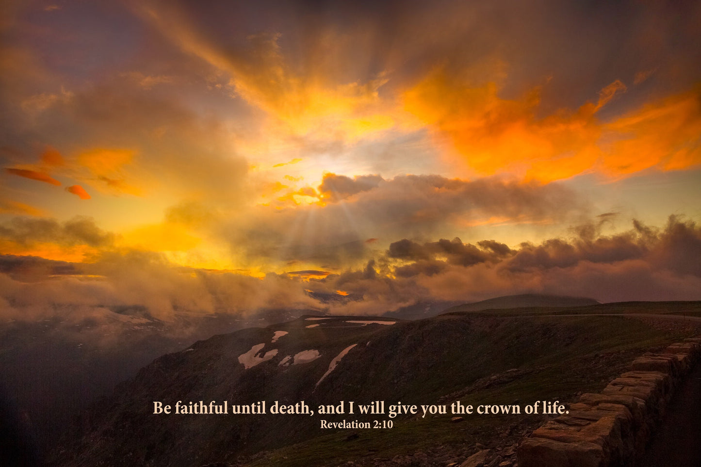 Revelation 2:10 Christian Inspirational Wall Art, Rocky Mountain National Park Mountain Sunset, Colorado Landscape Photography, Large Canvas