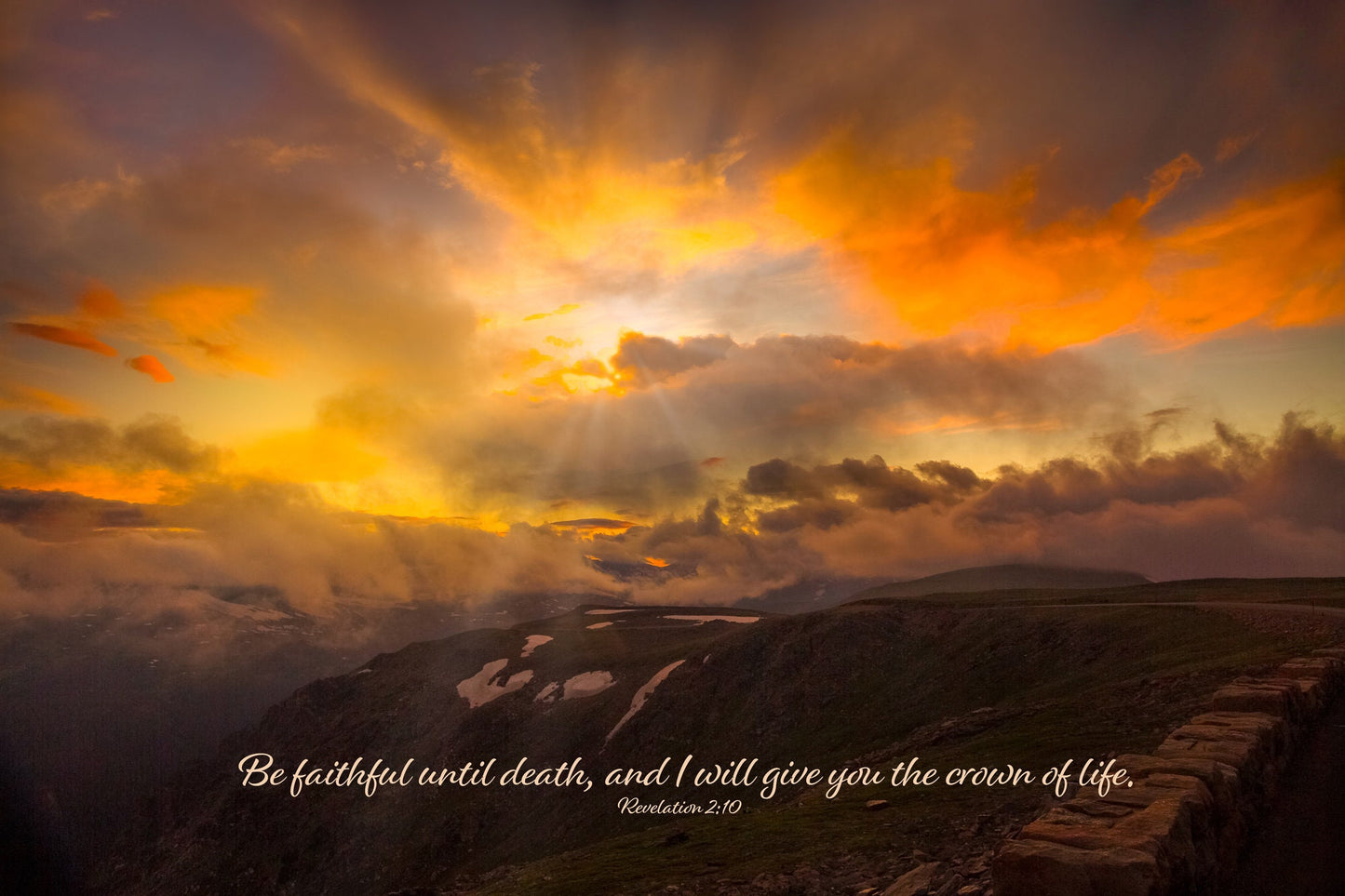 Revelation 2:10 Christian Inspirational Wall Art, Rocky Mountain National Park Mountain Sunset, Colorado Landscape Photography, Large Canvas