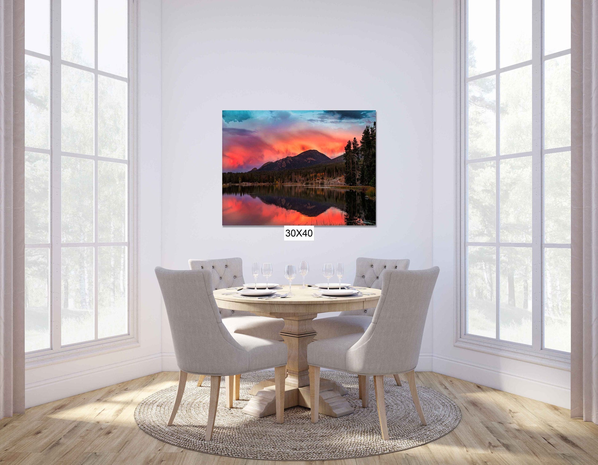 Rocky Mountain National Park Sunset, Sprague Lake in Autumn, Colorado Autumn Landscape Canvas Wall Art, Forest Scene Decor for Home