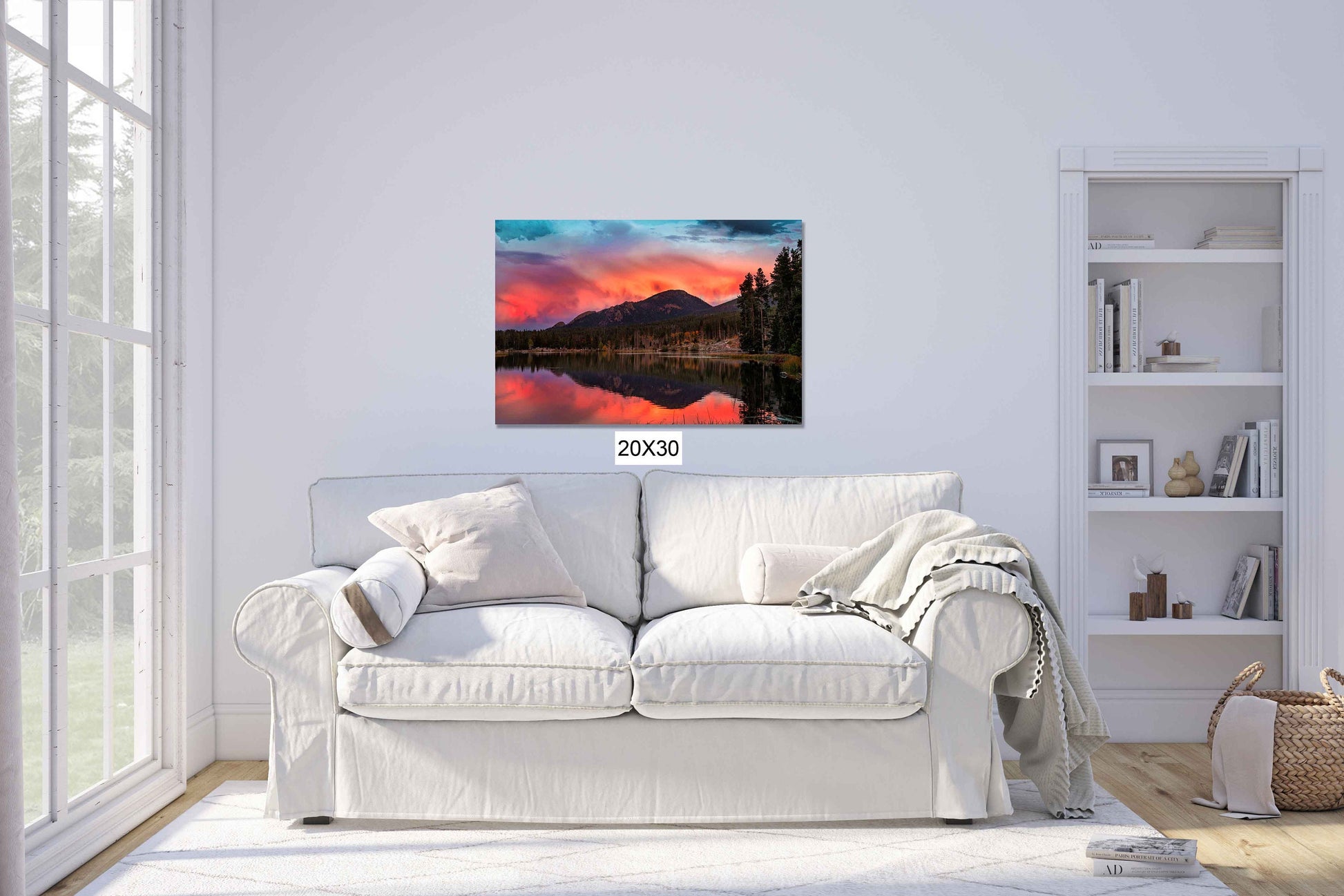 Rocky Mountain National Park Sunset, Sprague Lake in Autumn, Colorado Autumn Landscape Canvas Wall Art, Forest Scene Decor for Home