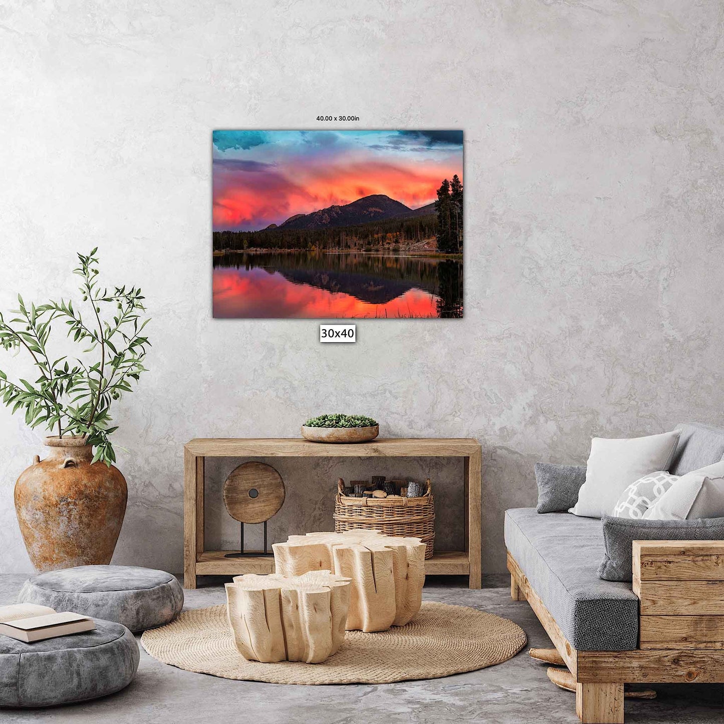 Rocky Mountain National Park Sunset, Sprague Lake in Autumn, Colorado Autumn Landscape Canvas Wall Art, Forest Scene Decor for Home