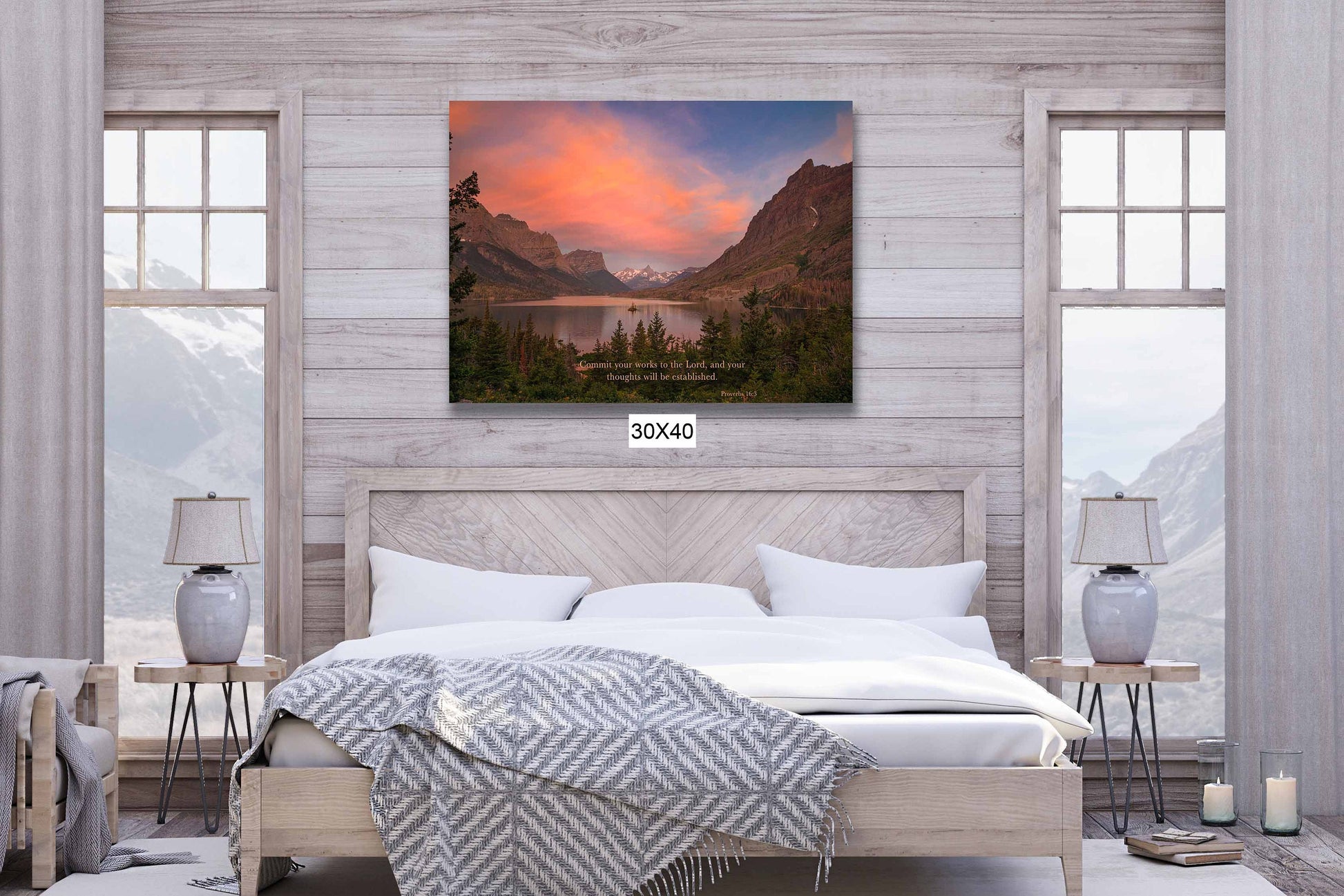 Proverbs 16:3 Christian Inspirational Wall Art, Commit Your Works to the Lord, Scripture Canvas, Glacier National Park Sunrise Photography