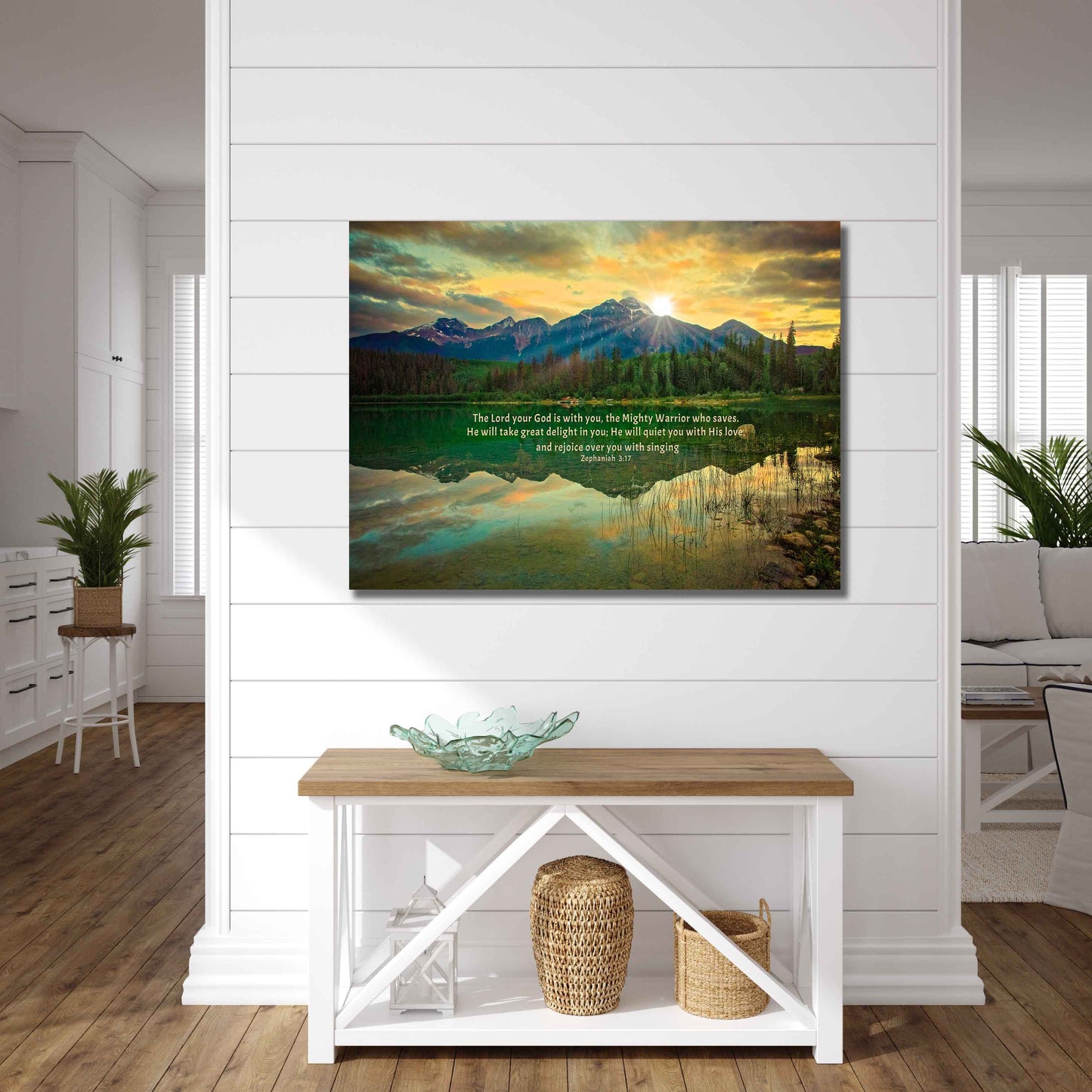 The Lord Your God is With You Bible Verse Photo Canvas, Zephaniah 3:1 Christian Scripture Inspirational Wall Art, Canadian Rockies, Jasper