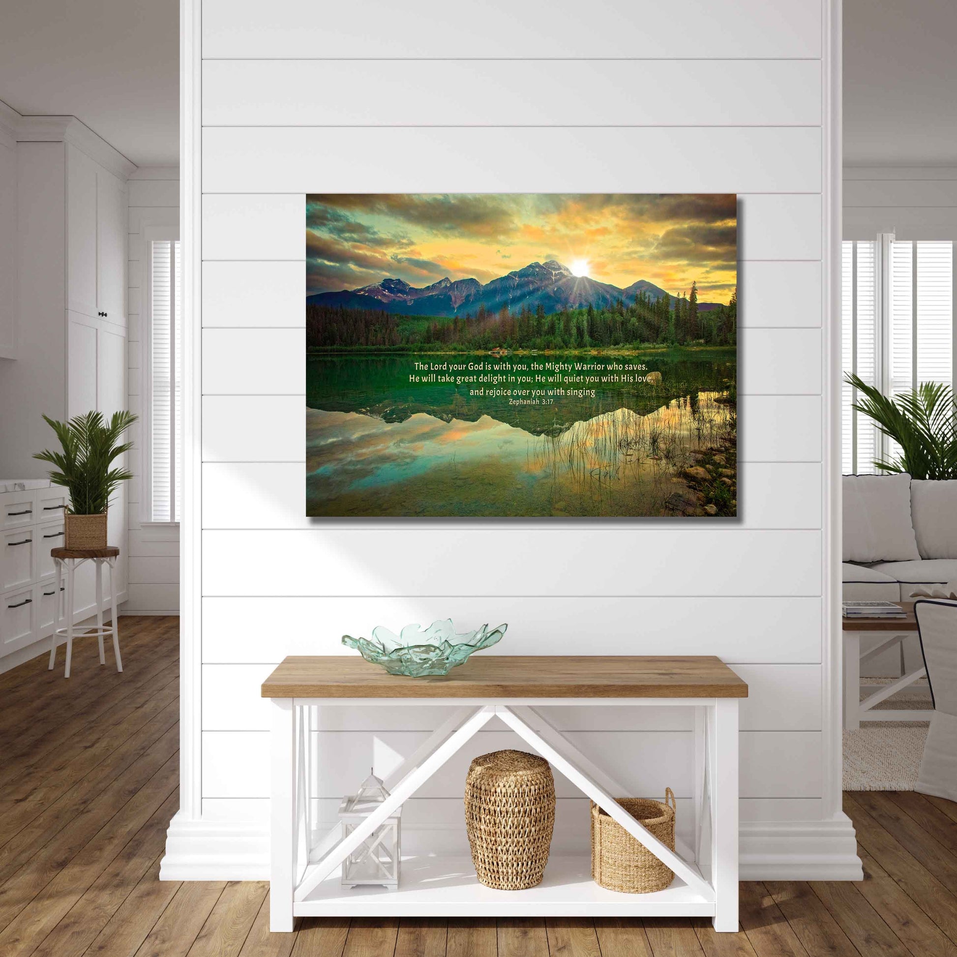 The Lord Your God is With You Bible Verse Photo Canvas, Zephaniah 3:1 Christian Scripture Inspirational Wall Art, Canadian Rockies, Jasper