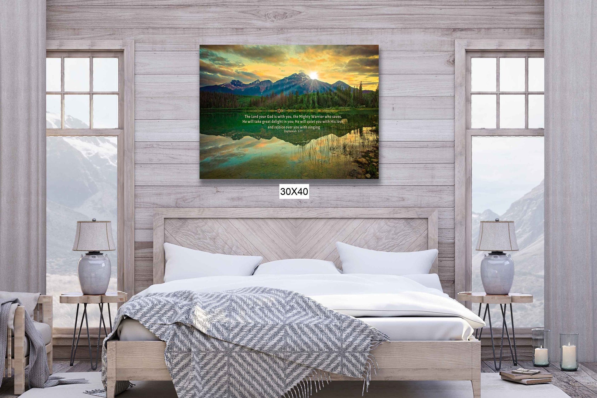 The Lord Your God is With You Bible Verse Photo Canvas, Zephaniah 3:1 Christian Scripture Inspirational Wall Art, Canadian Rockies, Jasper