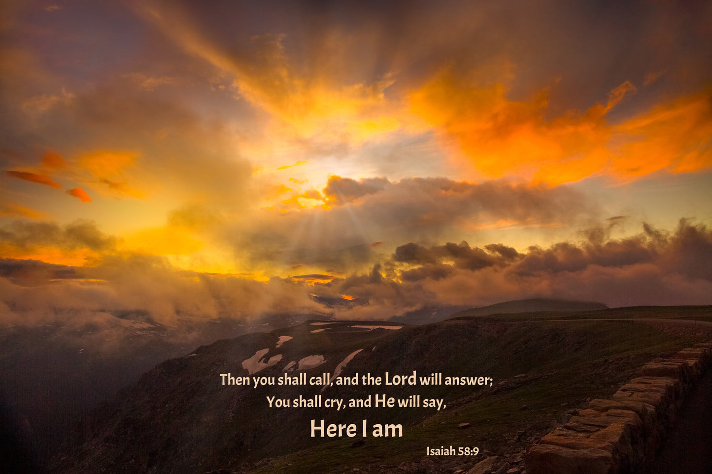 Isaiah 58:9 Christian Inspirational Wall Art, Rocky Mountain National Park Mountain Sunset, Bible Verse Photo,Colorado Landscape Photography