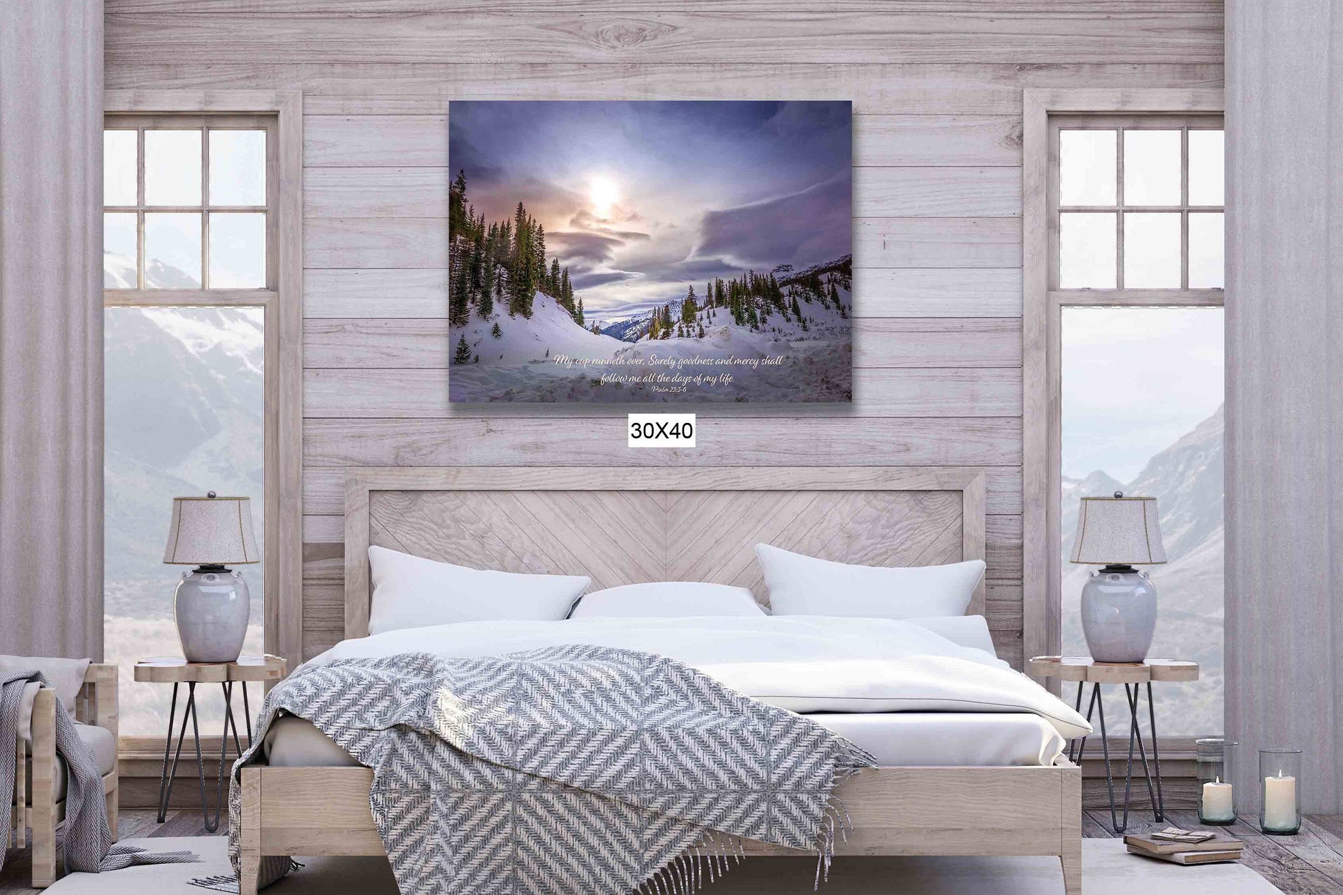 Psalm 23:5-6 Scripture Canvas, Snowy Mountains Scene Bible Verse, Colorado Winter print, Rocky Mountain Landscape Print, Ouray, Silverton