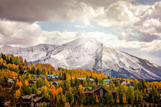 Snowy Mountain Peak Landscape Photo, Crested Butte Colorado, Autumn Aspen Trees, Fall Canvas Print, San Juan Rocky Mountain Photography