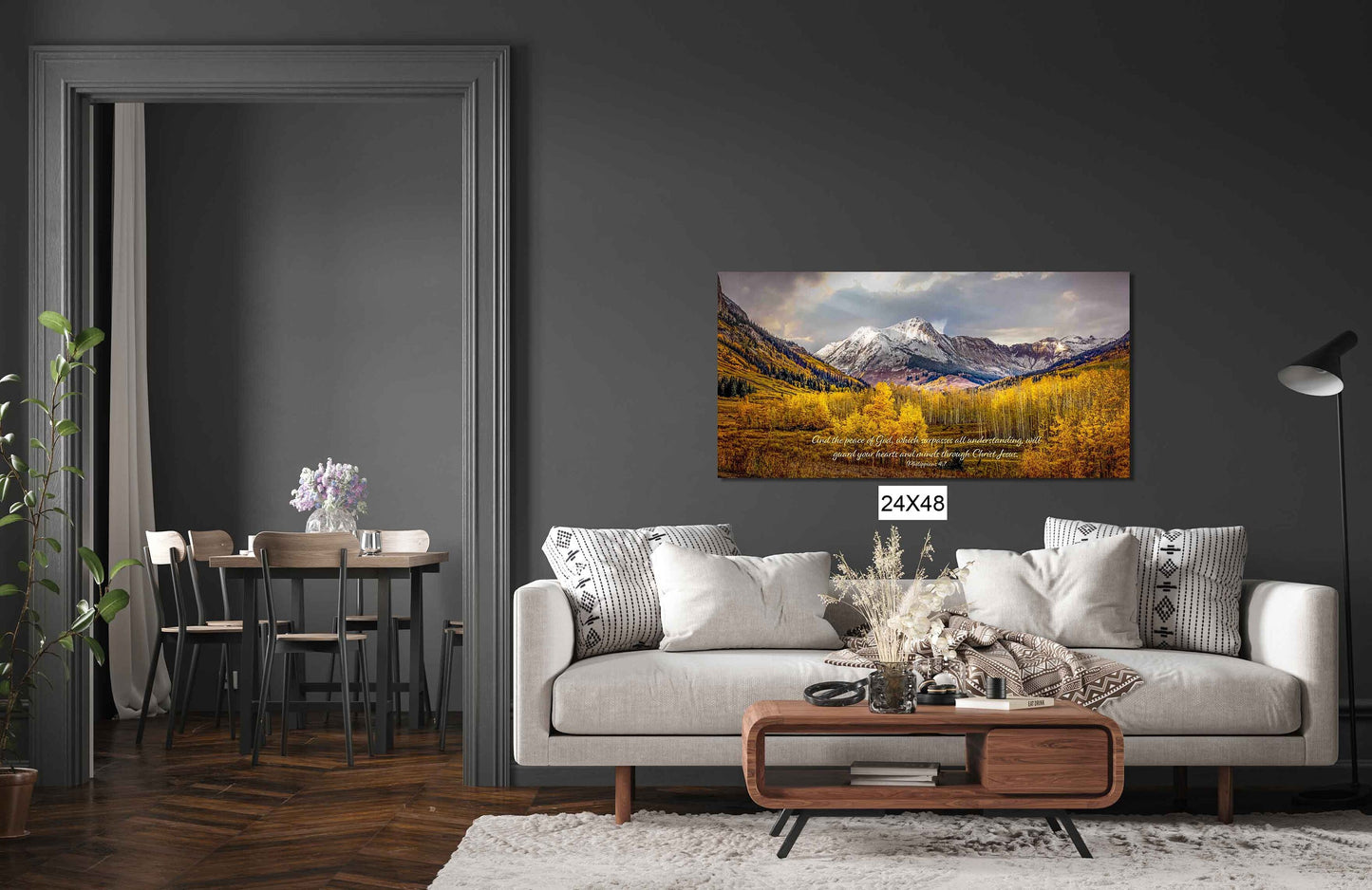 Philippians 4:7 Christian Inspirational Photo Print, Peace of God, Colorado Autumn Panoramic Landscape Print, Golden Aspens Mountain Photo