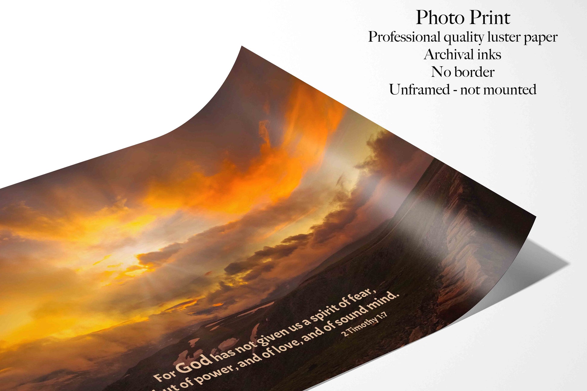 2 Timothy 1:7 Bible Verse Photo Canvas, Christian Inspirational Wall Art, Rocky Mountain National Park Sunset,Colorado Landscape Photography